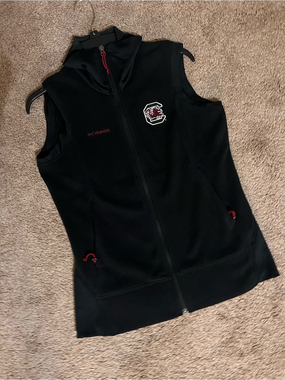 Columbia Black Women's Full-Zip Sleeveless Fleece Vest with Gamecock Patch